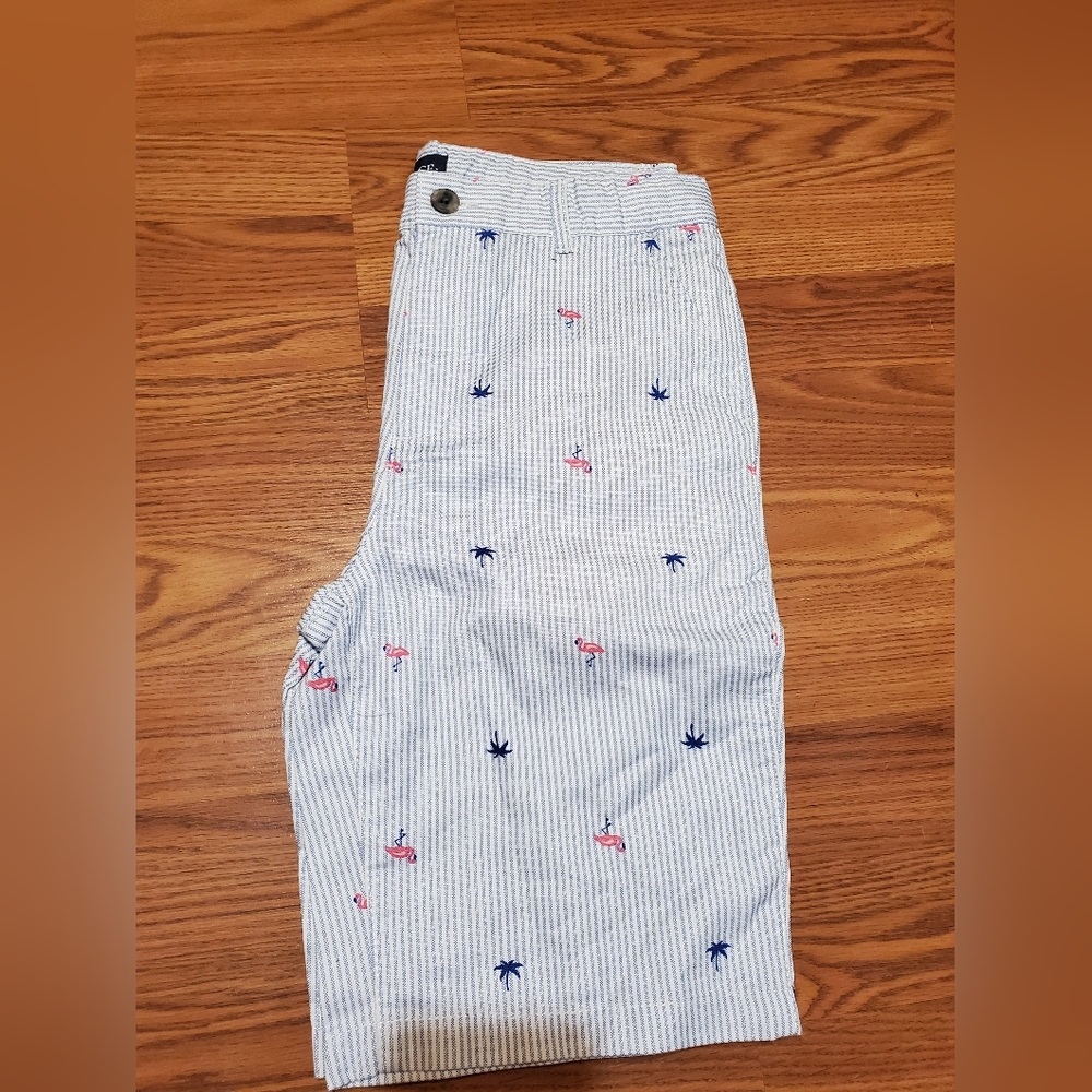 Size 14 shorts pinstripe blue with flamingos and palm trees